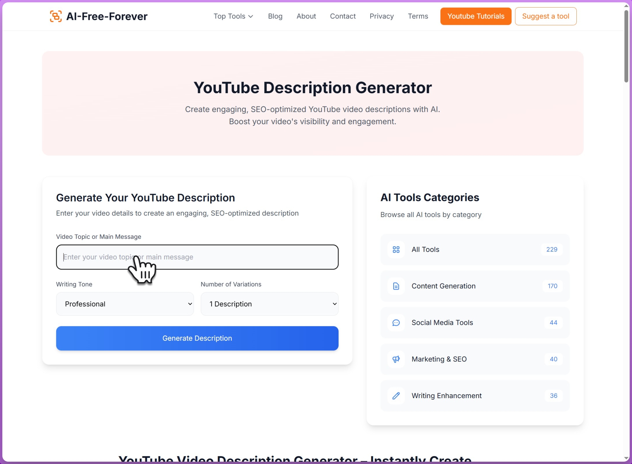 Step 1: Enter content details in the input field